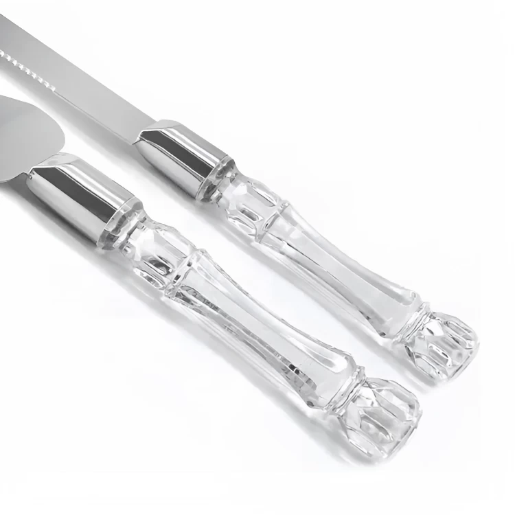 طقم تقطيع الكيك والبيتزا بيد شفافة، 3 قطع - فضي